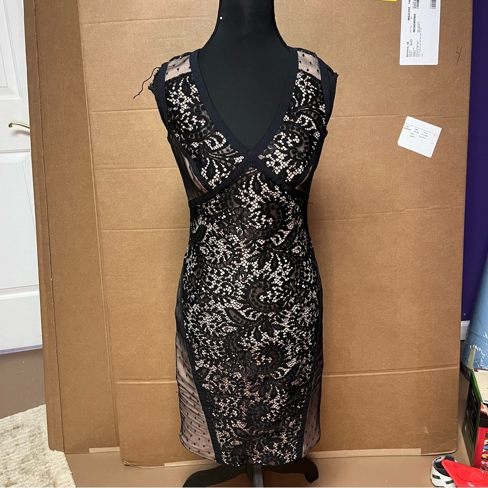 Adam Black and Cream Backless Lace Dress